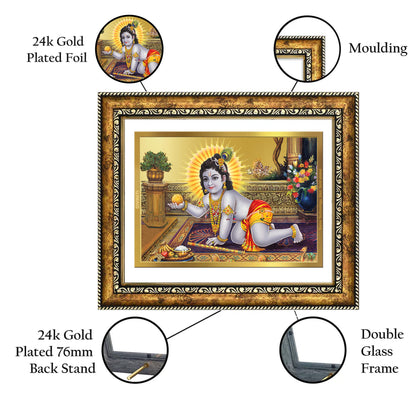 DIVINITI 24K Gold Plated Laddu Gopal Wall Photo Frame for Home Decor, Wall Hanging, Table Top, Puja Room & Gift DG113S3 (27.6X35.4 CM)