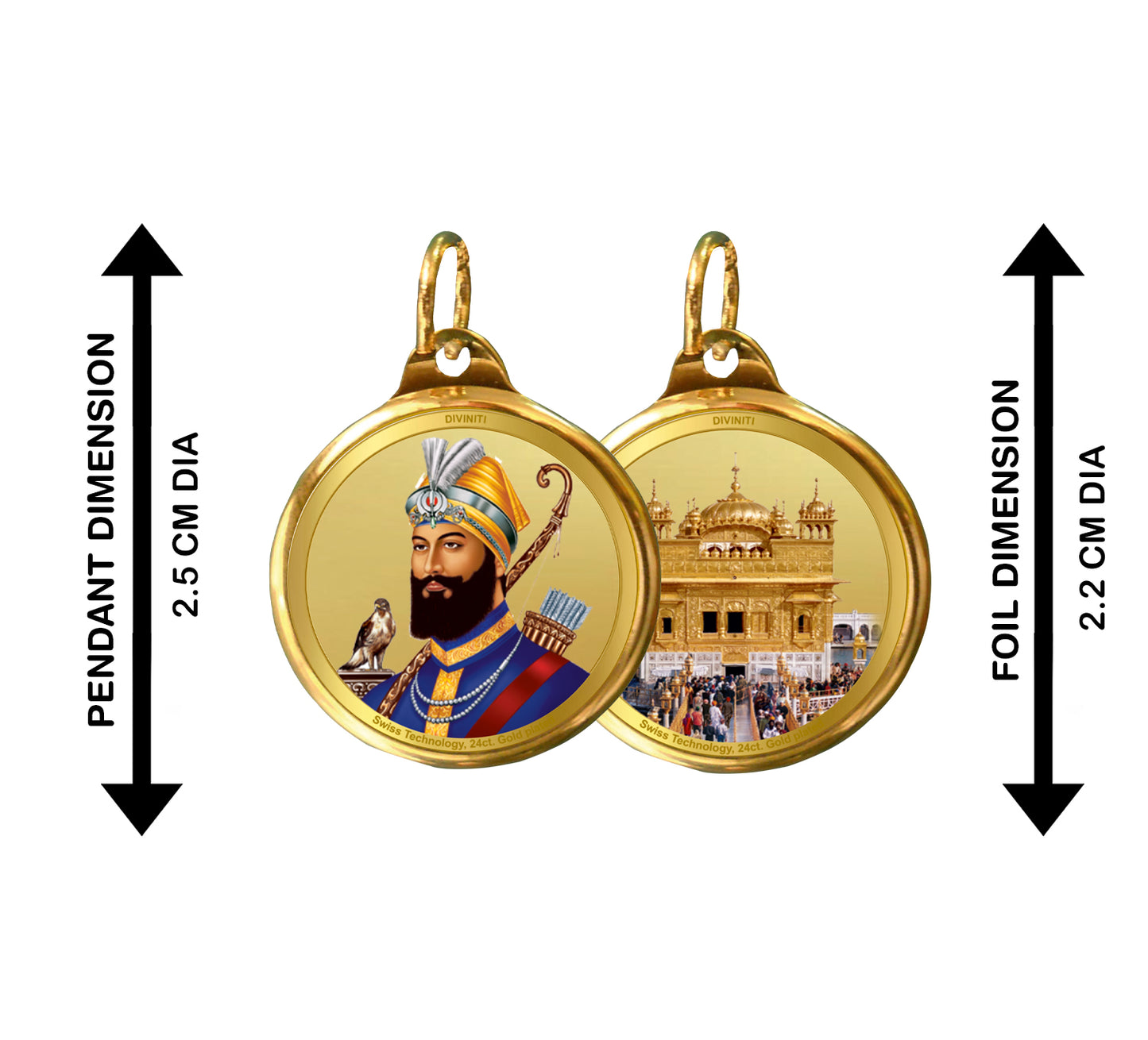 Diviniti 24K Double sided Gold Plated Pendant Guru Gobind Singh & Golden Temple|22 MM Flip Coin (1 PCS)