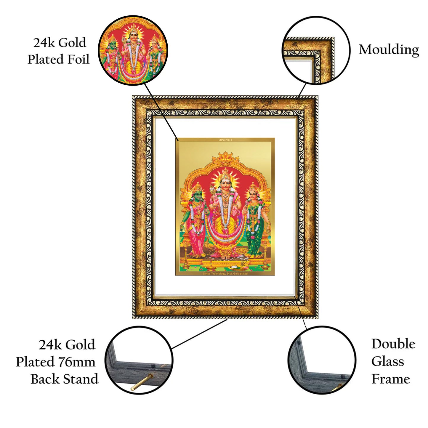 DIVINITI 24K Gold Plated Murugan Valli Wall Photo Frame for Home Decor, Wall Hanging, Table Top, Puja Room & Gift DG113S3 (27.6X35.4 CM)