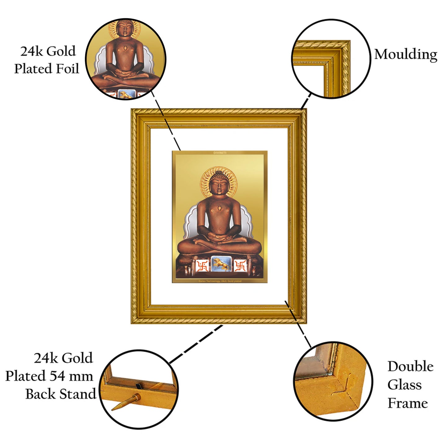 DIVINITI 24K Gold Plated Mahavira Wall Photo Frame for Home Decor, Wall Hanging, Table Top, Puja Room & Gift DG056S3 (27.6X35.4 CM)