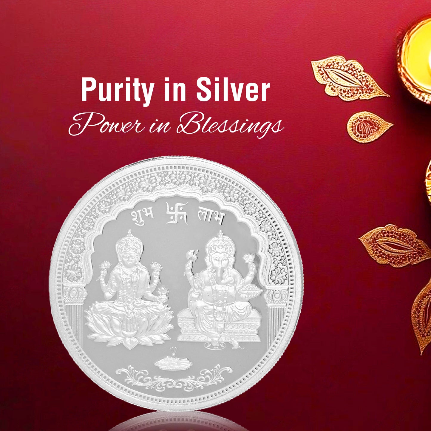 DIVINITI Pure Silver Coin Laxmi Ganesh & Swastik Symbol of Prosperity and Blessings for Home & Office Décor, Puja Room Diwali Gift (100g)