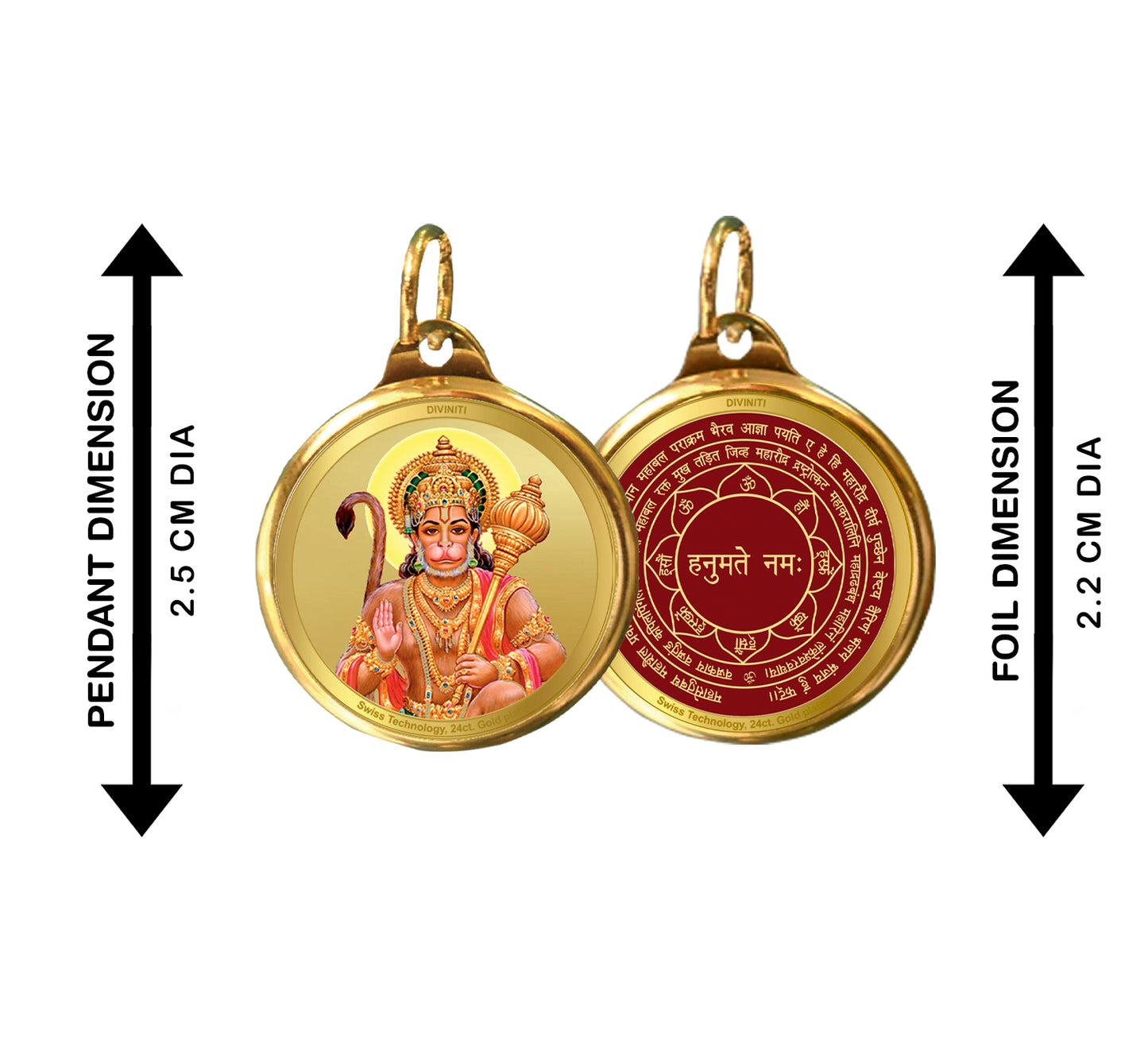 Diviniti 24K Gold Plated Hanuman & Yantra 22MM Double Sided Pendant For Men, Women & Kids