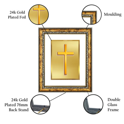 DIVINITI 24K Gold Plated Holy Cross Wall Photo Frame for Home Decor, Wall Hanging, Table Top, Puja Room & Gift DG113S3 (27.6X35.4 CM)