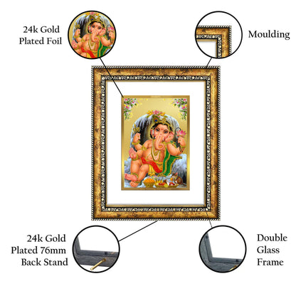 DIVINITI 24K Gold Plated Bal Ganesha Wall Photo Frame for Home Decor, Wall Hanging, Table Top, Puja Room & Gift DG113S3 (27.6X35.4 CM)