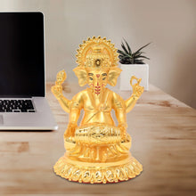 Load image into Gallery viewer, DIVINITI 24K Gold Plated Lord Ganesha Idol | Exquisite Divine Statue for Home Decor, Office Table Top, Pooja Room &amp; Gift (15X12CM)
