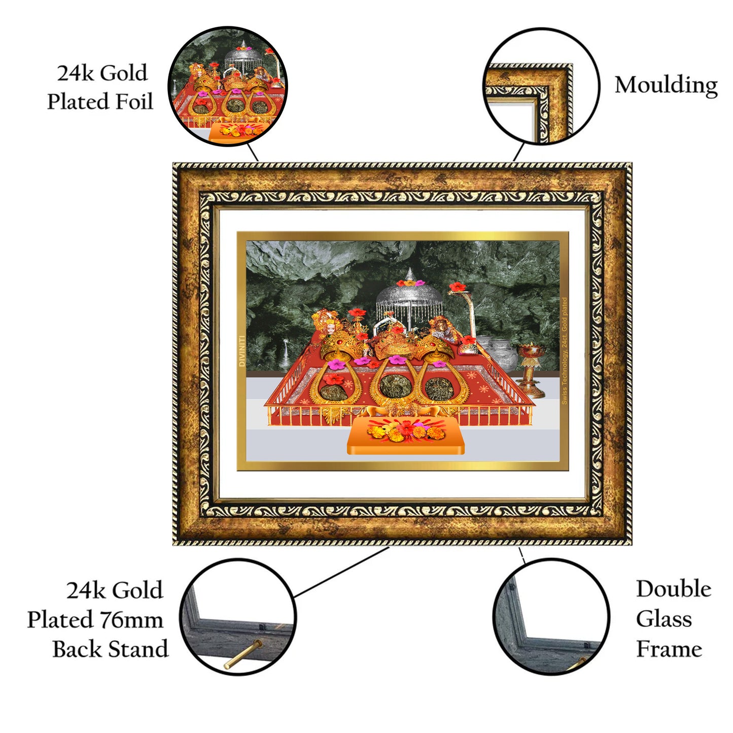 DIVINITI 24K Gold Plated Maa Ka Darbar Wall Photo Frame for Home Decor, Wall Hanging, Table Top, Puja Room & Gift DG113S3 (27.6X35.4 CM)