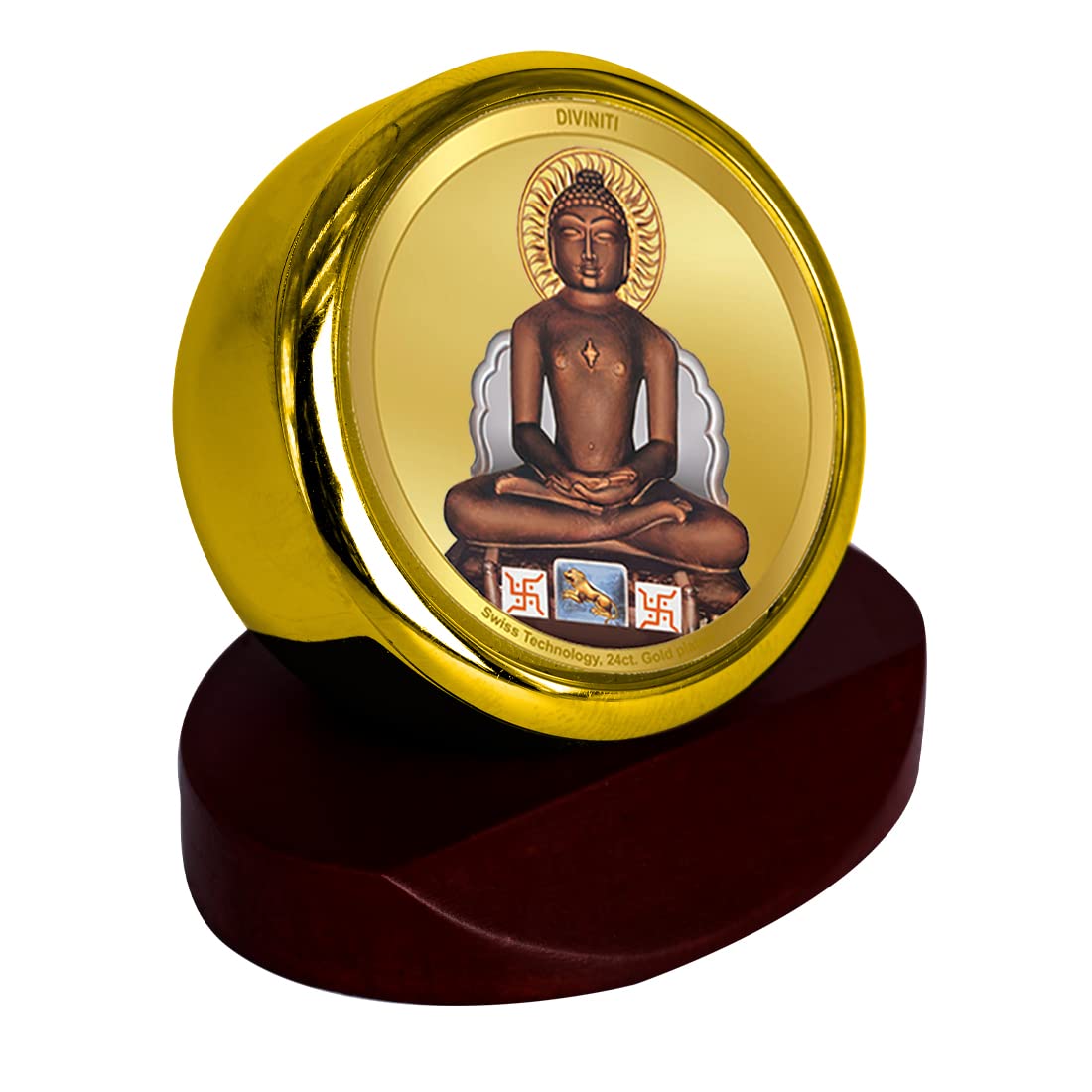 Diviniti 24K Gold Plated Mahavir Photo Frame for Car Dashboard, Home Decor, Table Top, Puja Room Worship and Festival Gift MCF1CGOLD (5.5x5 CM)