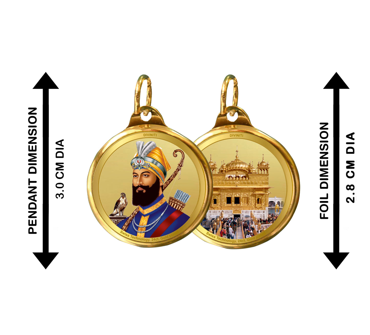 Diviniti 24K Double sided Gold Plated Pendant Guru Gobind Singh  & Golden Temple|28 MM Flip Coin (1 PCS)