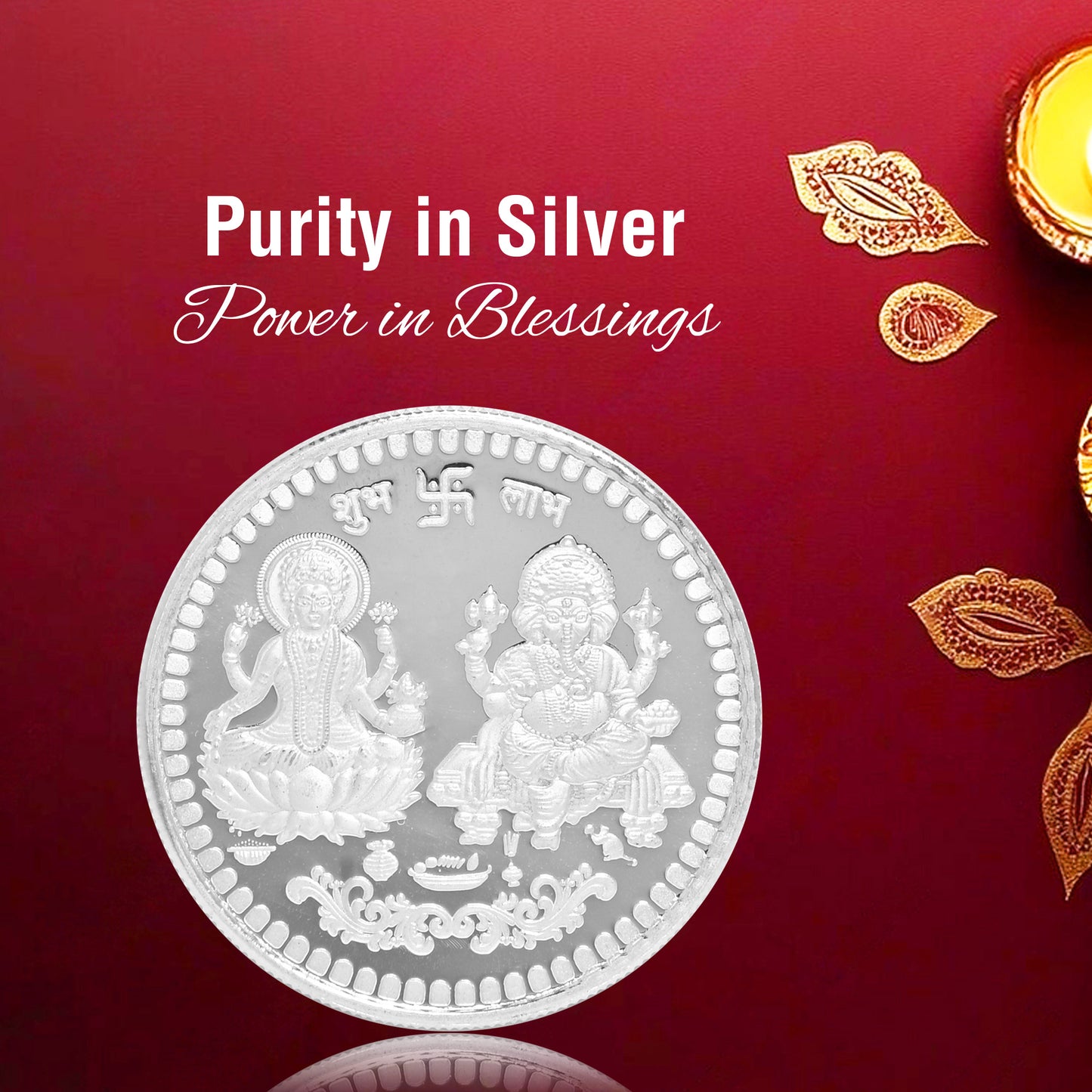 DIVINITI Pure Silver Coin Laxmi Ganesh & Swastik Symbol of Prosperity and Blessings for Home & Office Décor, Puja Room Diwali Gift (20g)