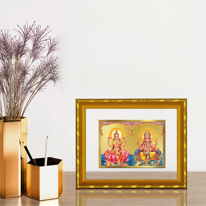 Diviniti Lakshmi & Ganesha Gold Plated Wall Photo Frame, Table Décor| DG Frame 103 Size 2 and 24K Gold Plated Foil| Religious Photo Frame Idol For Pooja, Gifts Items (21.5 CM X 17.5 CM)