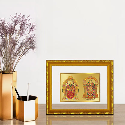 DIVINITI 24K Gold Plated Padmavathi Balaji Wooden Elegant Photo Frame Idol for Puja Room, Home Wall Decor, Workshop, Table Top, Premium Gift | DG103 Size 2 (22.6x18.4 CM)