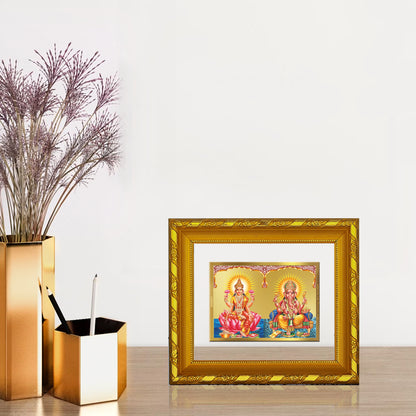 DIVINITI 24K Gold Plated Foil Lakshmi Ganesha Photo Frame for Home Decor, TableTop, Puja Room DG 103 Size 1 (15.3x14.9 CM)