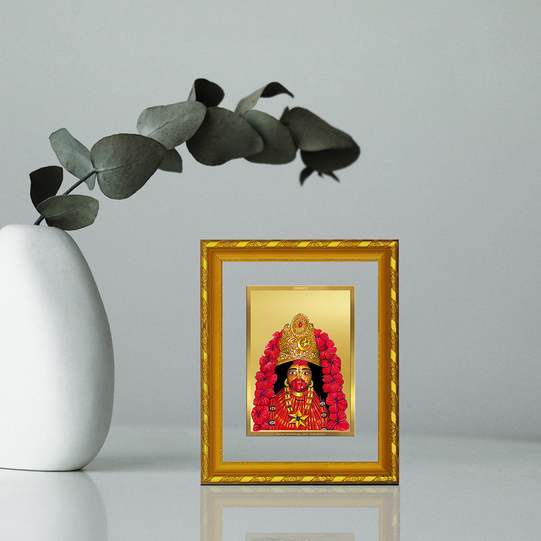 DIVINITI 24K Gold Plated Foil Maa Tara Photo Frame Idol for Home Decor, Table Top, Wall Hanging, Workshop, Gift|DG103 Size 2 (22.6x18.4 CM)