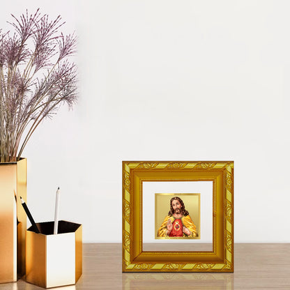 DIVINITI 24K Gold Plated Foil Jesus Christ Wooden Premium Wall Photo Frame Idol for Home Decor, Prayer, Workshop, Table Top, Gifts | DG103S1A (10x10 CM)