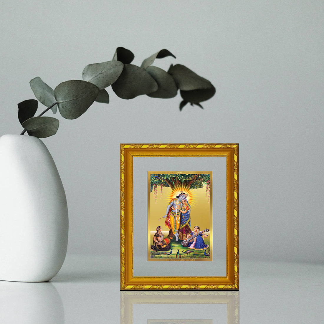 DIVINITI 24K Gold Plated Foil Radha Krishna Photo Frame for Home & Office Decor, Wall Hanging, Workshop, Table Top, Gift|DG103 Size 2 (22.6x18.4 CM)