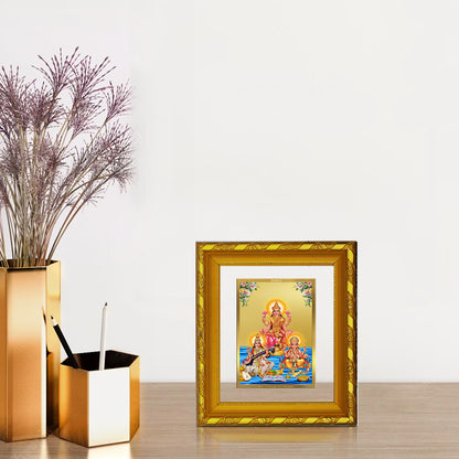 DIVINITI 24K Gold Plated Foil Lakshmi Ganesha Saraswati Photo Frame for Home Wall Decor, Puja DG 103 Size 1 (15.3x14.9 CM)