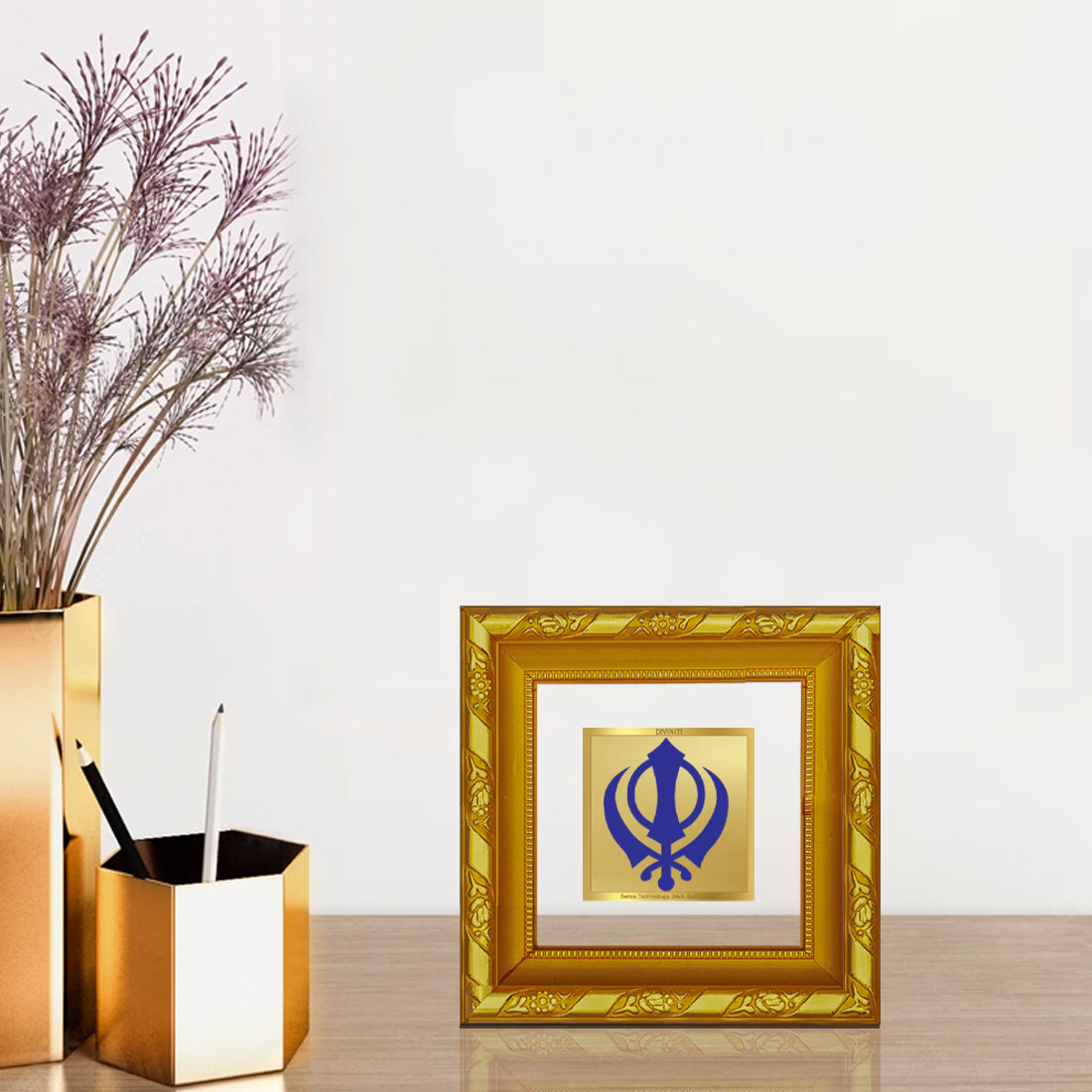 DIVINITI 24K Gold Plated Foil Khanda Sahib Luxurious Wall Photo Frame for Prayer, Home & Office Decor, Workshop, Premium Gifts | DG103S1A (10x10 CM)