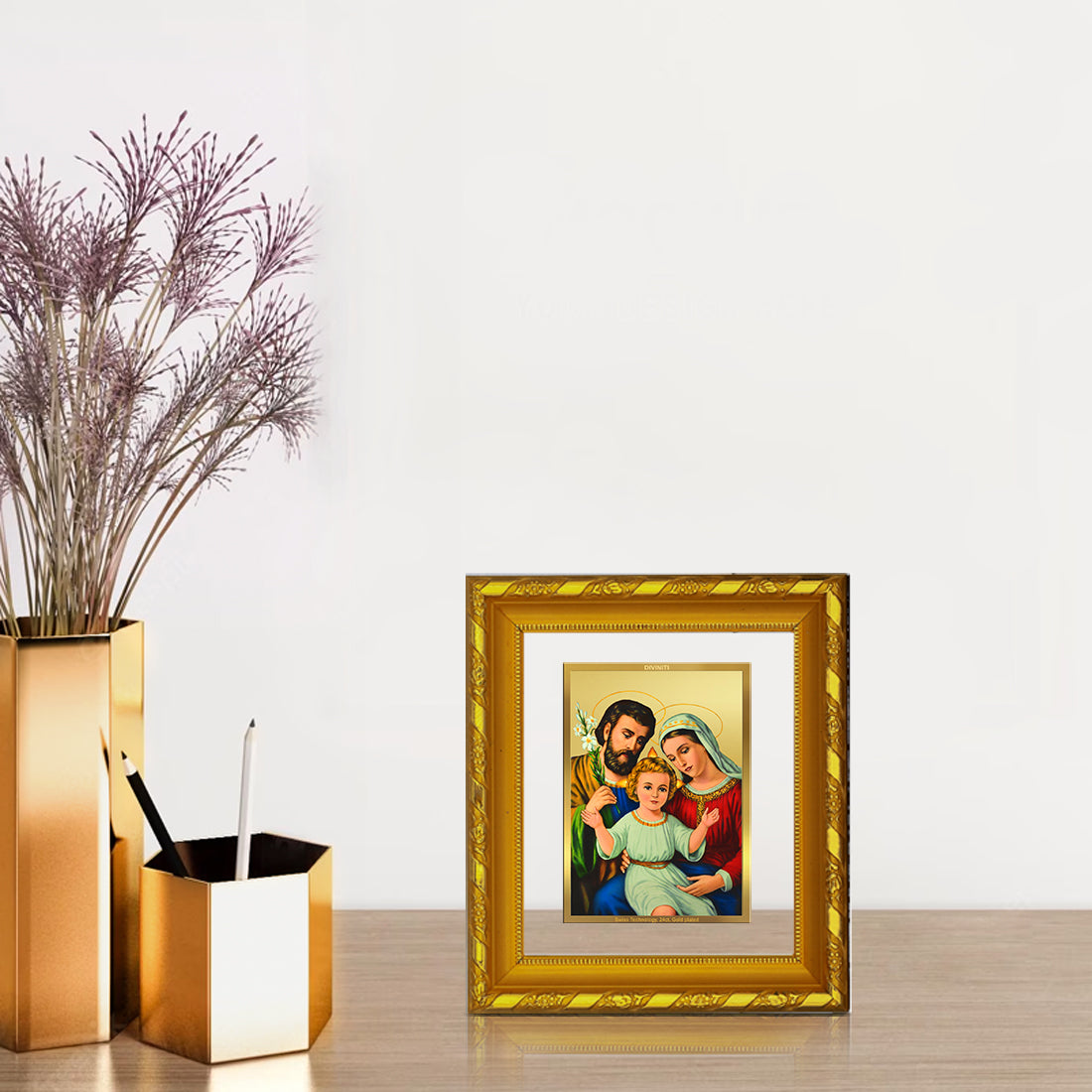 DIVINITI 24K Gold Plated Foil Holy Family Wall Photo Frame for Home Decor, Exclusive Gift DG 103 Size 1 (15.3x14.9 CM)