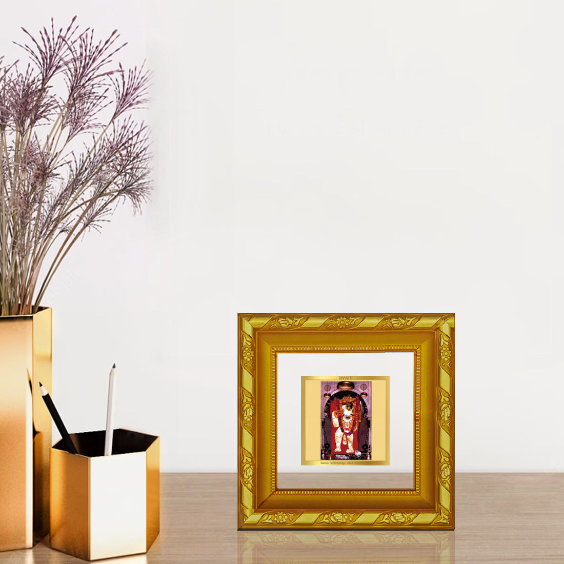 DIVINITI 24K Gold Plated Foil Mehandipur Balaji Wooden Wall Photo Frame Idol for Puja Room, Table Top, Home Decor, Workshop, Gifts | DG103S1A (10x10 CM)