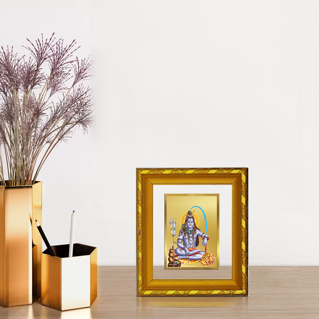 DIVINITI 24K Gold Plated Foil Lord Shiva Wall Photo Frame for Home Décor, Puja, Housewarming DG 103 Size 1 (15.3x14.9 CM)