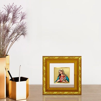 DIVINITI 24K Gold Plated Foil Mother Mary Wooden Elegant Photo Frame Idol for Home & Office Wall Decor, Workshop, Puja Room, Table Top, Gifts | DG103S1A (10x10 CM)