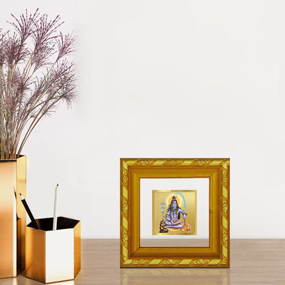 DIVINITI 24K Gold Plated Lord Shiva Wooden Photo Frame Idol for Wall Hanging, Table Top, Puja Room, Home Decor, Workshop, Gifts | DG103S1A (10x10 CM)