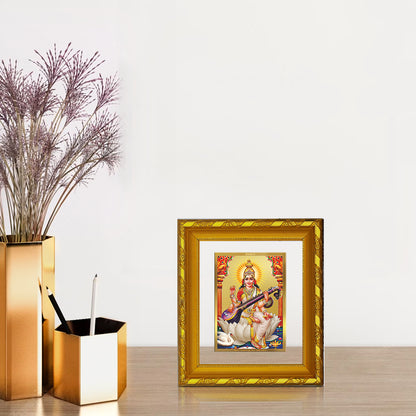 DIVINITI 24K Gold Plated Foil Saraswati Mata Wall Photo Frame for Home Decor, Office, Gift DG 103 Size 1 (15.3x14.9 CM)