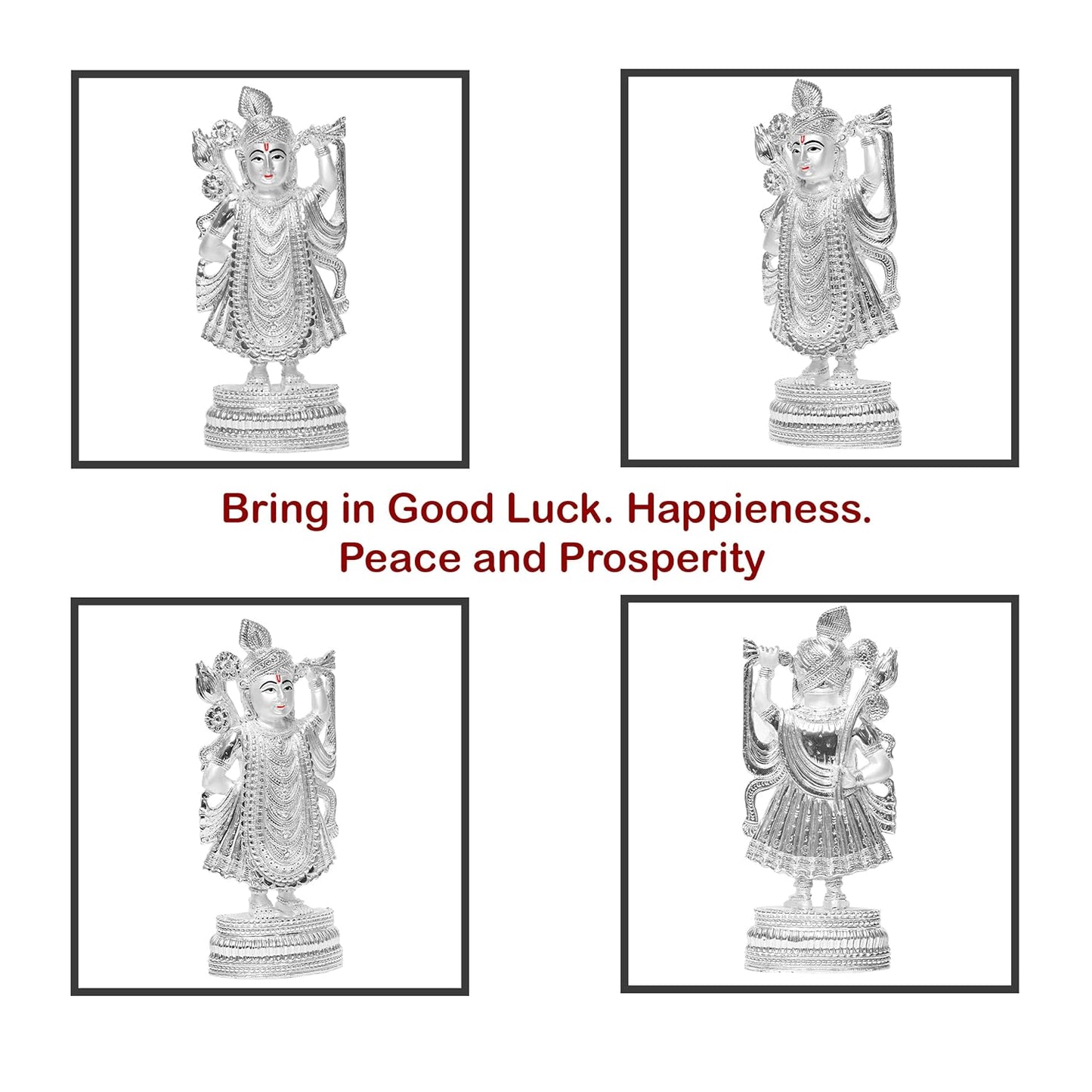 DIVINITI Elegant 999 Silver Plated Shrinath Ji Statue For Spiritual Energy, Divine Love and Grace, Idol For Home, Worshop, Office, Puja Room, Gift (25x11.5 CM)