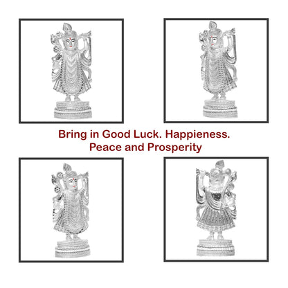 DIVINITI Elegant 999 Silver Plated Shrinath Ji Statue For Spiritual Energy, Divine Love and Grace, Idol For Home, Worshop, Office, Puja Room, Gift (25x11.5 CM)