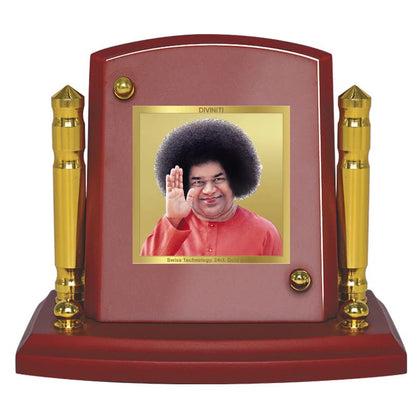 Diviniti 24K Gold Plated Satya Sai Baba Photo Frame for Car Dashboard, Home Decor, Tabletop, Puja Room, Showpiece and Gift  MDF1BP+ (6.5x5.5 CM)