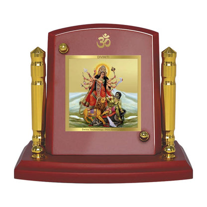 Diviniti 24K Gold Plated Durga Photo Frame for Car Dashboard, Home Decor, Tabletop, Puja Room, Showpiece and Gift  MDF1BP+ (6.5x5.5 CM)