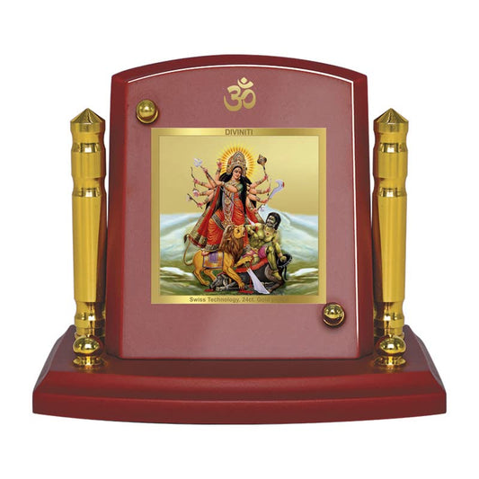 Diviniti 24K Gold Plated Durga Photo Frame for Car Dashboard, Home Decor, Tabletop, Puja Room, Showpiece and Gift  MDF1BP+ (6.5x5.5 CM)