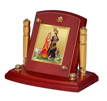 Diviniti 24K Gold Plated Radha Krishna Photo Frame for Car Dashboard, Home Decor, Tabletop, Puja Room, Showpiece and Gift  MDF1BP+ (6.5x5.5 CM)