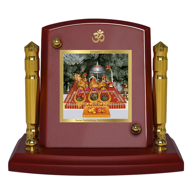 Diviniti 24K Gold Plated Mata Ka Darbar Photo Frame for Car Dashboard, Home Decor, Tabletop, Puja Room, Showpiece and Gift  MDF1BP+ (6.5x5.5 CM)