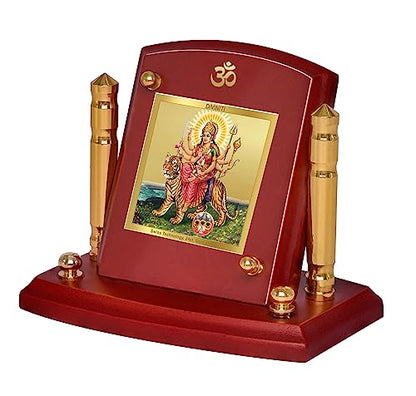 Diviniti 24K Gold Plated Durga Photo Frame for Car Dashboard, Home Decor, Tabletop, Puja Room, Showpiece and Gift  MDF1BP+ (6.5x5.5 CM)