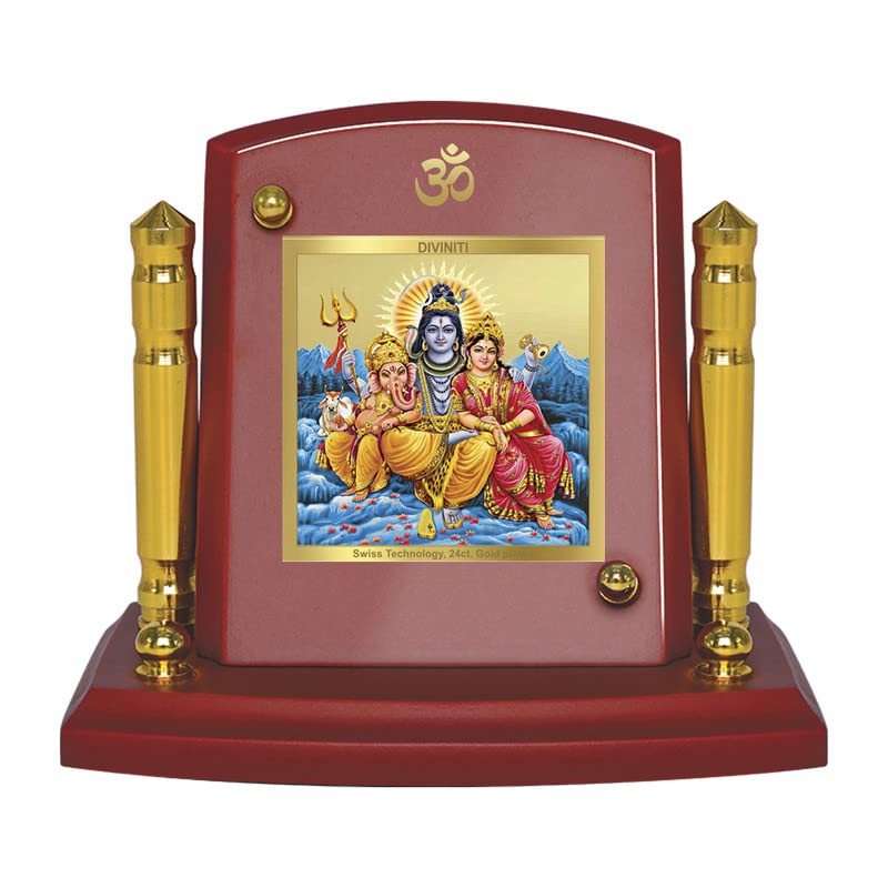 Diviniti 24K Gold Plated Shiv Parivar Photo Frame for Car Dashboard, Home Decor, Tabletop, Puja Room, Showpiece and Gift  MDF1BP+ (6.5x5.5 CM)