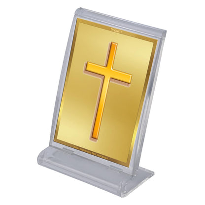 DIVINITI 24K Gold Plated Holy Cross Frame For Car Dashboard, Home Decor, Tabletop and Gift (ACF 3)(11 x 6.8 CM)