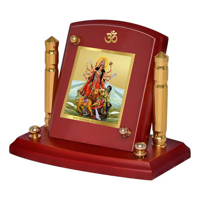 Diviniti 24K Gold Plated Durga Photo Frame for Car Dashboard, Home Decor, Tabletop, Puja Room, Showpiece and Gift  MDF1BP+ (6.5x5.5 CM)