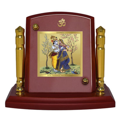 Diviniti 24K Gold Plated Radha Krishna Photo Frame for Car Dashboard, Home Decor, Tabletop, Puja Room, Showpiece and Gift  MDF1BP+ (6.5x5.5 CM)