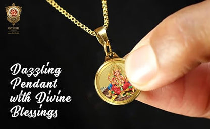 Diviniti 24K Gold Plated Ganesha & Yantra 18MM Double Sided Pendant For Men, Women & Kids