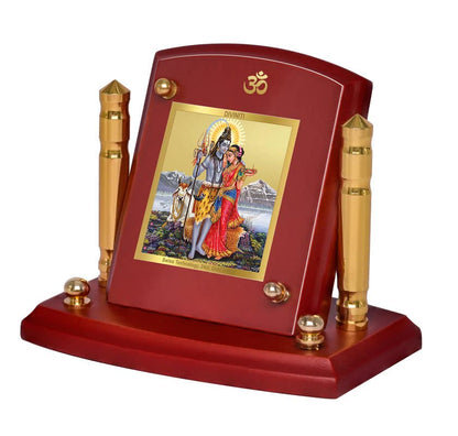 Diviniti 24K Gold Plated Shiva Parvati Photo Frame for Car Dashboard, Home Decor, Tabletop, Puja Room, Showpiece and Gift  MDF1BP+ (6.5x5.5 CM)