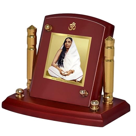 Diviniti 24K Gold Plated Sharda Mata Photo Frame for Car Dashboard, Home Decor, Tabletop, Puja Room, Showpiece and Gift  MDF1BP+ (6.5x5.5 CM)