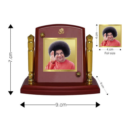 Diviniti 24K Gold Plated Satya Sai Baba Photo Frame for Car Dashboard, Home Decor, Tabletop, Puja Room, Showpiece and Gift  MDF1BP+ (6.5x5.5 CM)