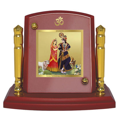 Diviniti 24K Gold Plated Radha Krishna Photo Frame for Car Dashboard, Home Decor, Tabletop, Puja Room, Showpiece and Gift  MDF1BP+ (6.5x5.5 CM)