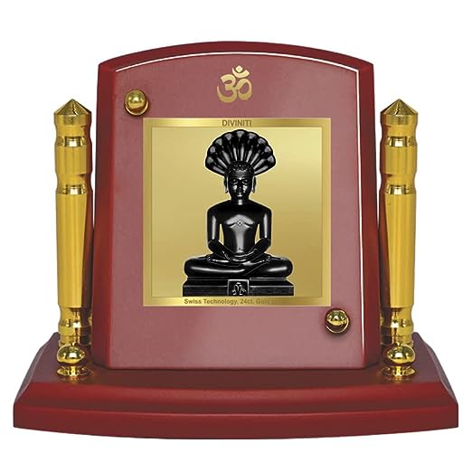 Diviniti 24K Gold Plated Pashrvnath Photo Frame for Car Dashboard, Home Decor, Tabletop, Puja Room, Showpiece and Gift  MDF1BP+ (6.5x5.5 CM)