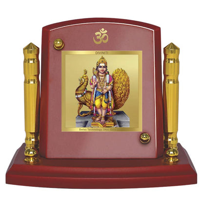 Diviniti 24K Gold Plated Karthikey Photo Frame for Car Dashboard, Home Decor, Tabletop, Puja Room, Showpiece and Gift  MDF1BP+ (6.5x5.5 CM)