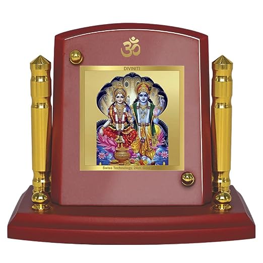 Diviniti 24K Gold Plated Vishnu Photo Frame for Car Dashboard, Home Decor, Tabletop, Puja Room, Showpiece and Gift  MDF1BP+ (6.5x5.5 CM)