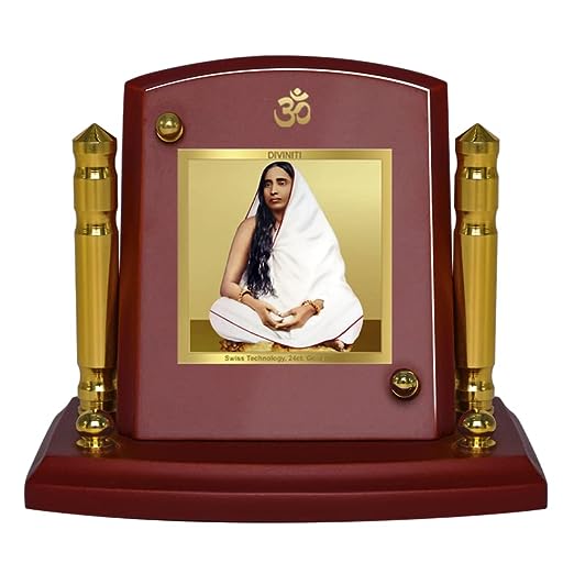 Diviniti 24K Gold Plated Sharda Mata Photo Frame for Car Dashboard, Home Decor, Tabletop, Puja Room, Showpiece and Gift  MDF1BP+ (6.5x5.5 CM)