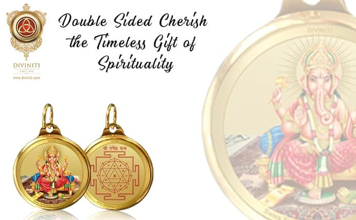 Diviniti 24K Gold Plated Ganesha & Yantra 18MM Double Sided Pendant For Men, Women & Kids