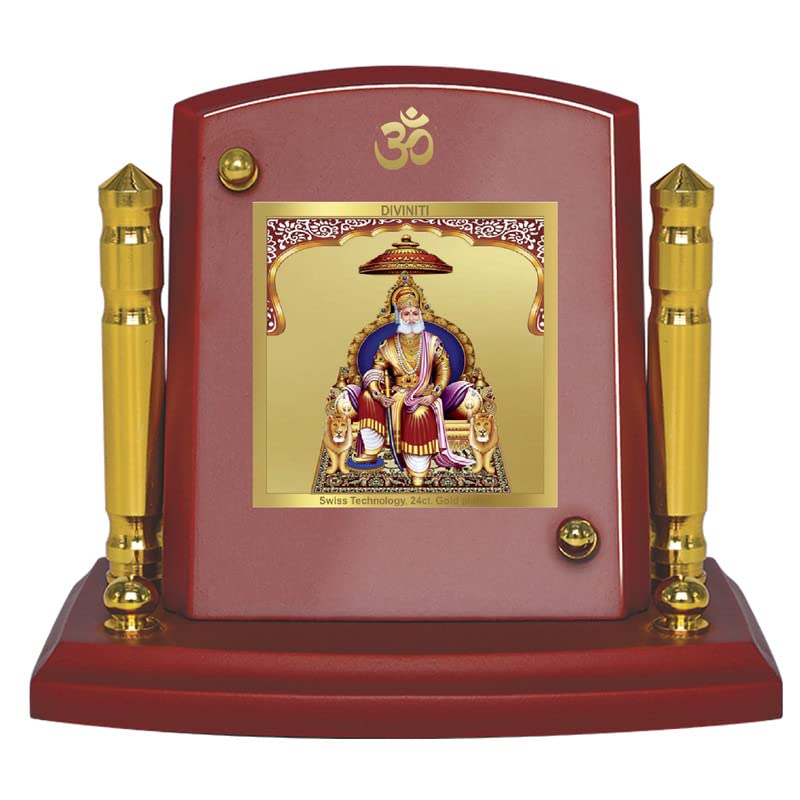 Diviniti 24K Gold Plated Agrasen Maharaj Photo Frame for Car Dashboard, Home Decor, Tabletop, Puja Room, Showpiece and Gift  MDF1BP+ (6.5x5.5 CM)